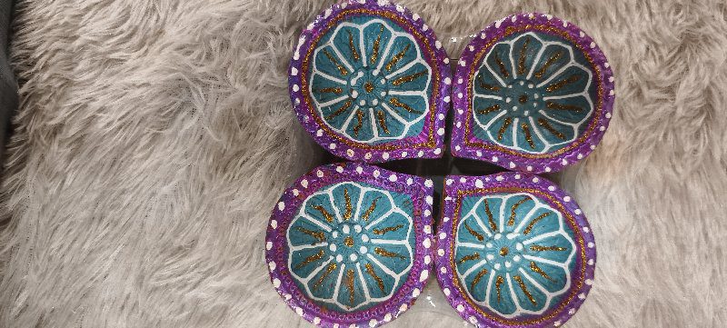 Hand Print Floral Diya 4 Pc
