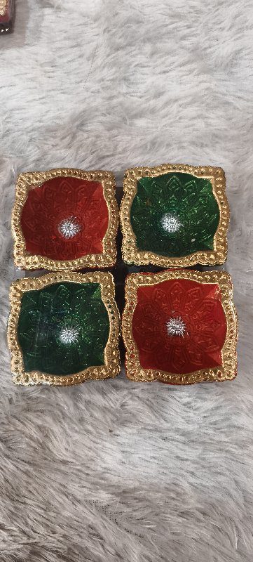 Clay Square Diya (Set Of 4)